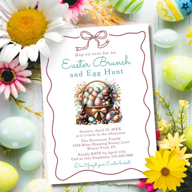 Invitation Panier d'oeufs vintage Lapin en chocolat Déjeuner  (Créateur téléchargé)