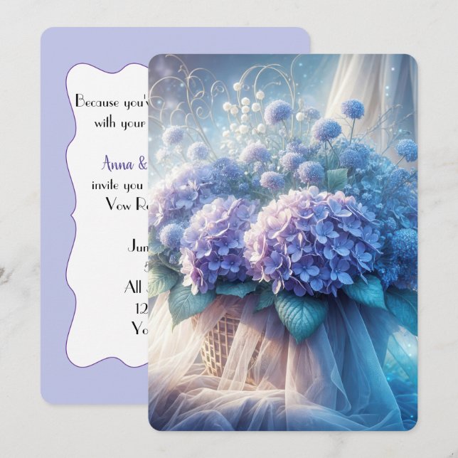 Invitation Panier Hydrangea Pour Renouvellement De Vow Mariag (Devant / Derrière)