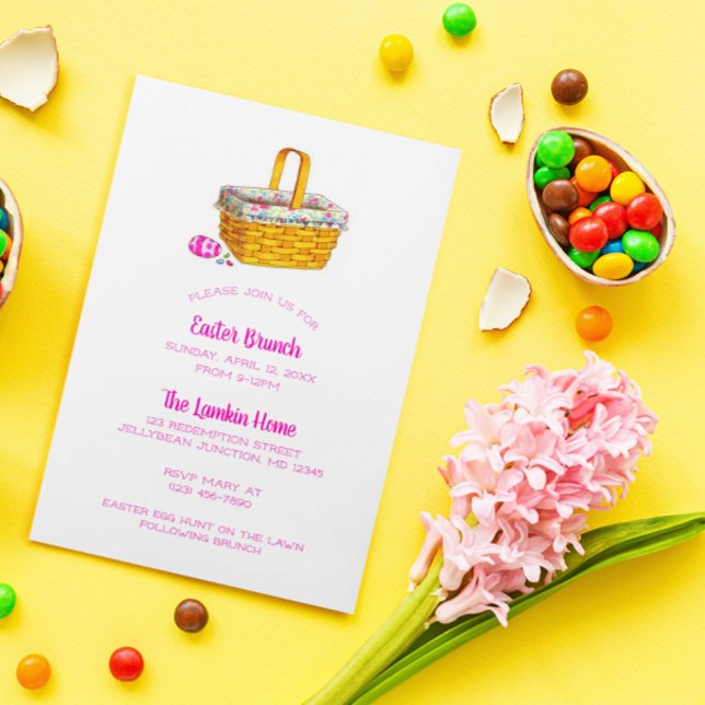 Invitation Panier illustré et œuf de Pâques rose Easter (Créateur téléchargé)