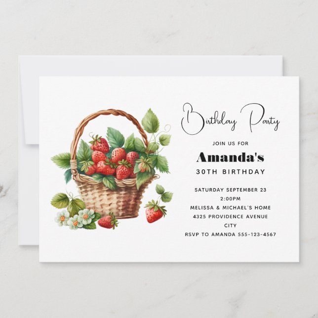 Invitation Panier mignon rempli de fraises Anniversaire (Devant)
