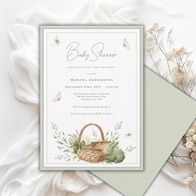 Invitation Panier rustique élégant Baby Shower de verdure (Créateur téléchargé)