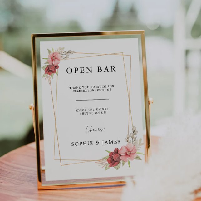 Invitation Panneau à barres ouvertes, Rose Funny panneau à ba (Open Bar Sign, Rose Funny Open Bar Sign, Invitation)
