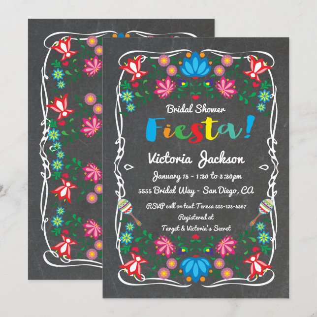 Invitation Panneau à Fête des mariées Fleur Mexicaine Fiesta (Devant / Derrière)