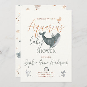 Invitation Panneau Aquarius Zodiac baby shower
