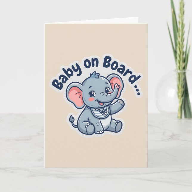 Invitation Panneau Bébé Éléphant Mignon à Bord (Devant)