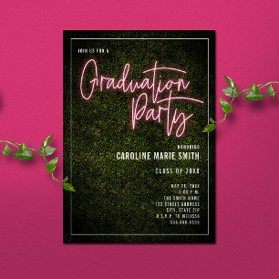 Invitation Panneau Boxwood Pink Neon Party Graduation