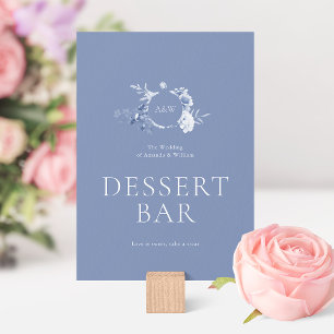 Invitation Panneau de bar à desserts floral bleu poussiéreux