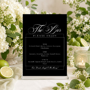 Invitation Panneau de bar de mariage à calligraphie en ivoire