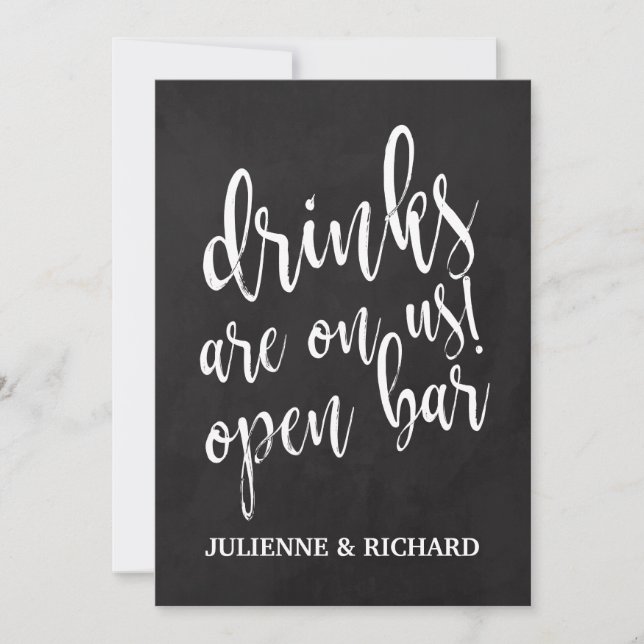 Invitation Panneau de bar ouvert de mariage à craie abordable (Devant)