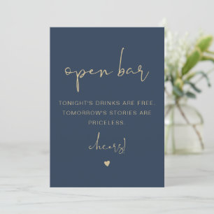 Invitation Panneau de bar ouvert moderne et drôle Navy et or