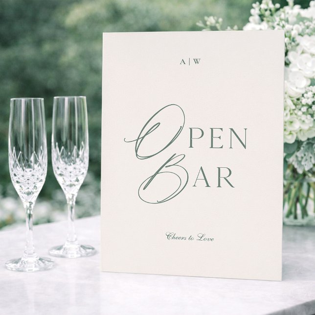 Invitation Panneau de bar ouvert vert sauge élégant (Créateur téléchargé)