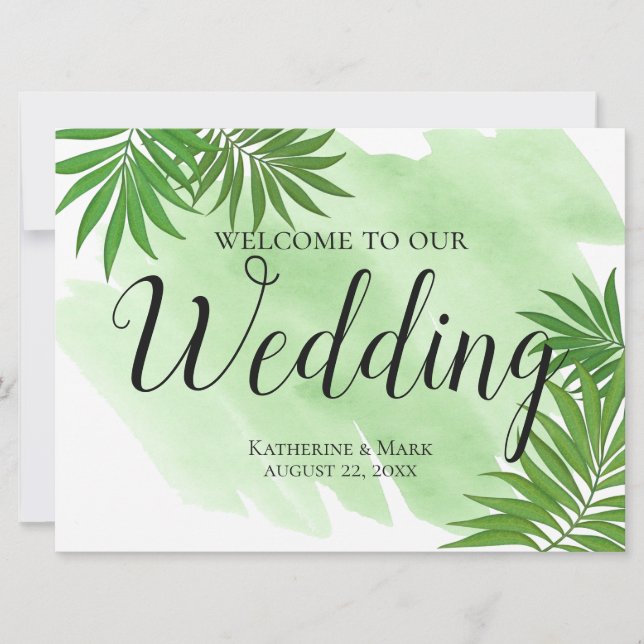 Invitation Panneau de bienvenue de mariage Feuilles de palmie (Devant)