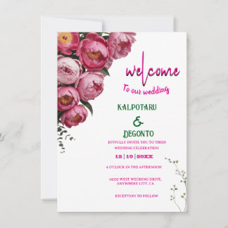 Invitation Panneau de bienvenue de mariage floral rose élégan