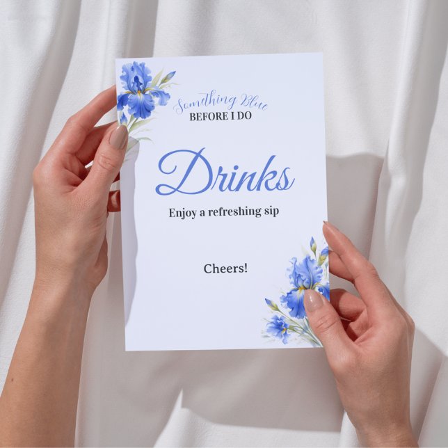 Invitation Panneau de boissons de Baby Shower Iris Bleu Somet (Blue Iris Something Blue Bridal Shower Drinks Sign Invitation
)