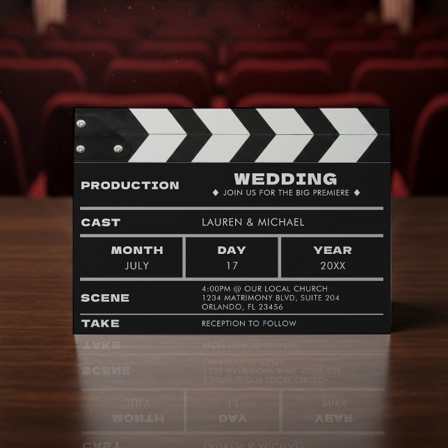 Invitation Panneau de clap de mariage cinématographique (Créateur téléchargé)