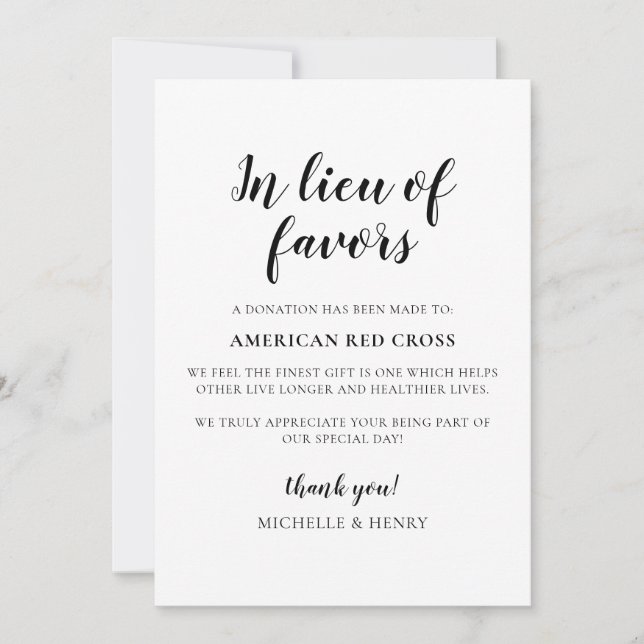 Invitation Panneau de don de mariage en remplacement des fave (Devant)