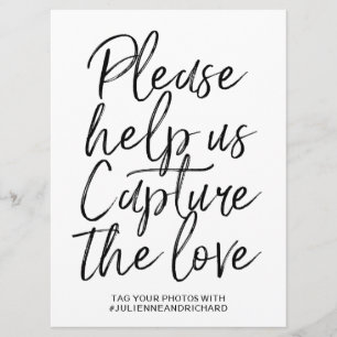 Invitation Panneau de hashtag de mariage   Lettres manuscrite