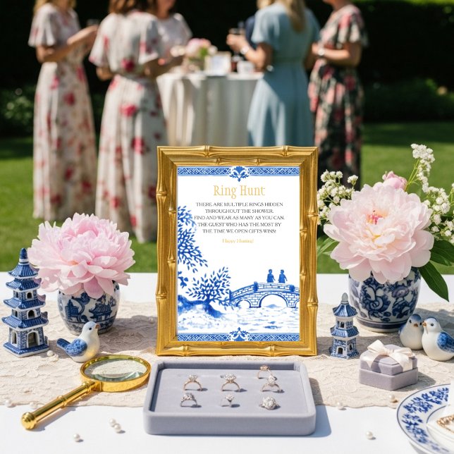 Invitation Panneau de jeu de chasse à l'anneau élégant bleu (Blue elegant Ring Hunt Game sign)