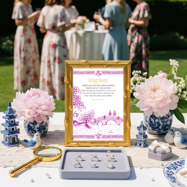 Invitation Panneau de jeu de chasse à l'anneau élégant rose (Pink elegant Ring Hunt Game sign )