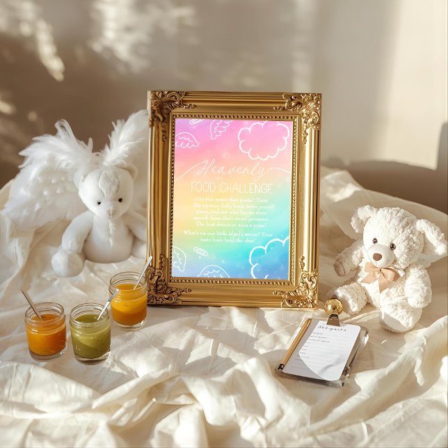 Invitation Panneau de jeu de défi de nourriture pour bébé Arc (Heavenly Rainbow Baby Food Challenge Game Sign)
