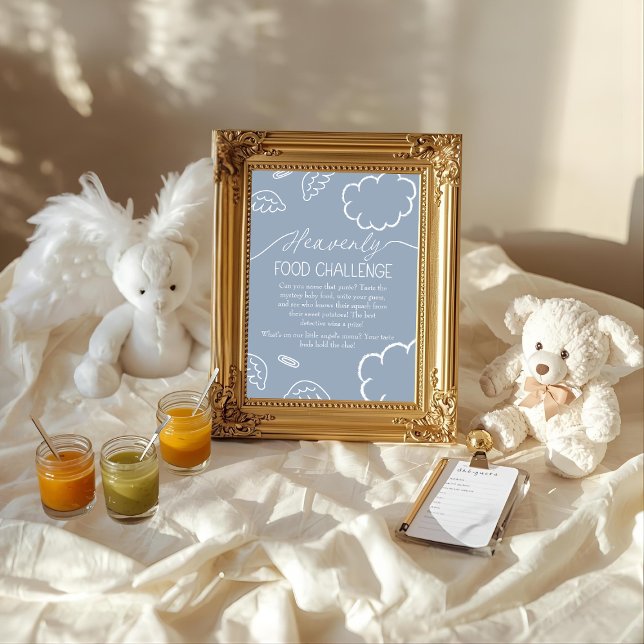 Invitation Panneau de jeu de défi de nourriture pour bébé "Bl (Heavenly Blue Baby Food Challenge Game Sign)
