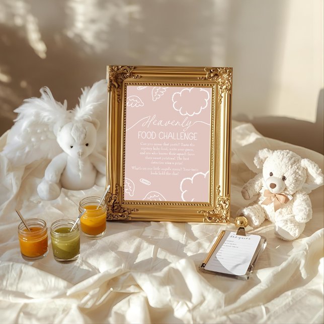 Invitation Panneau de jeu de défi de nourriture pour bébé Ros (Heavenly Pink Baby Food Challenge Game Sign)