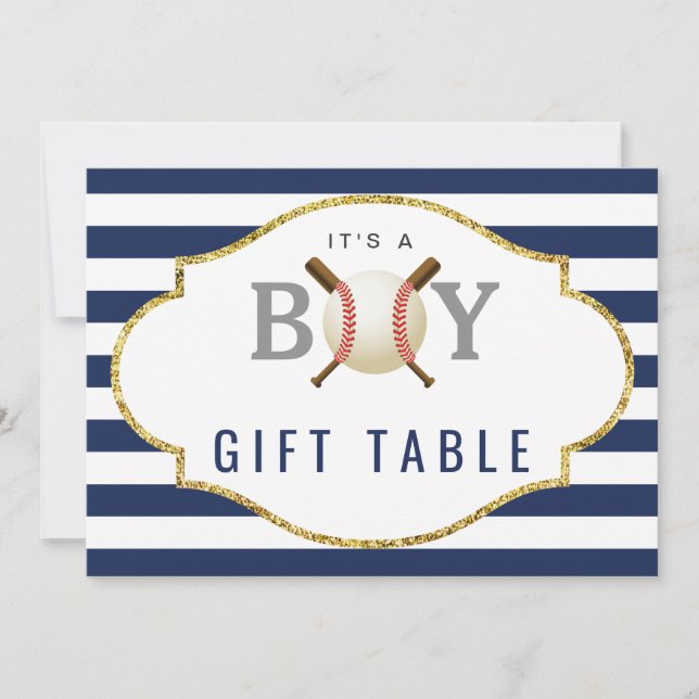 Invitation Panneau de la table cadeau | Baby shower de baseba (Devant)