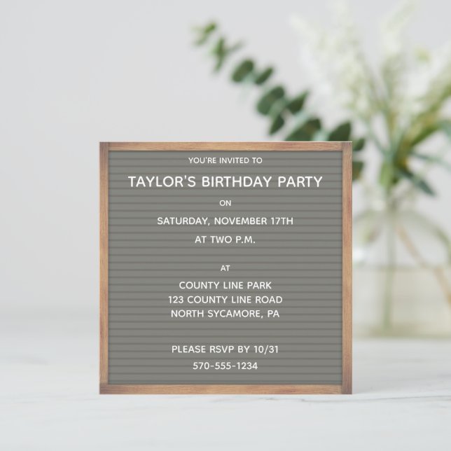Invitation Panneau de lettre gris pour toute occasion personn (Debout devant)