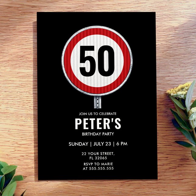 Invitation Panneau de limitation de vitesse pour 50e annivers (Créateur téléchargé)