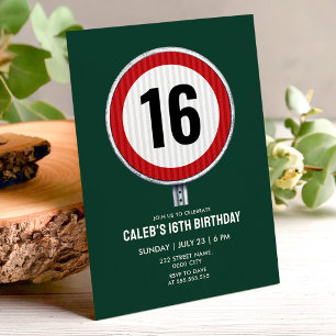 Invitation Panneau de Limite de Vitesse pour 16 ans - TOUS ÂG