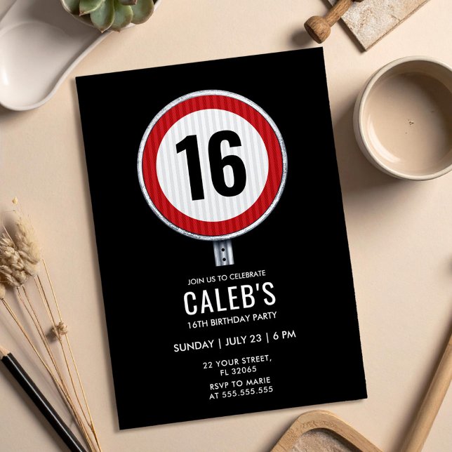 Invitation Panneau de Limite de Vitesse pour 16 ans - TOUS ÂG (Créateur téléchargé)