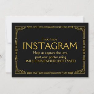 Invitation Panneau de mariage Art déco en or "Hashtag Instagr