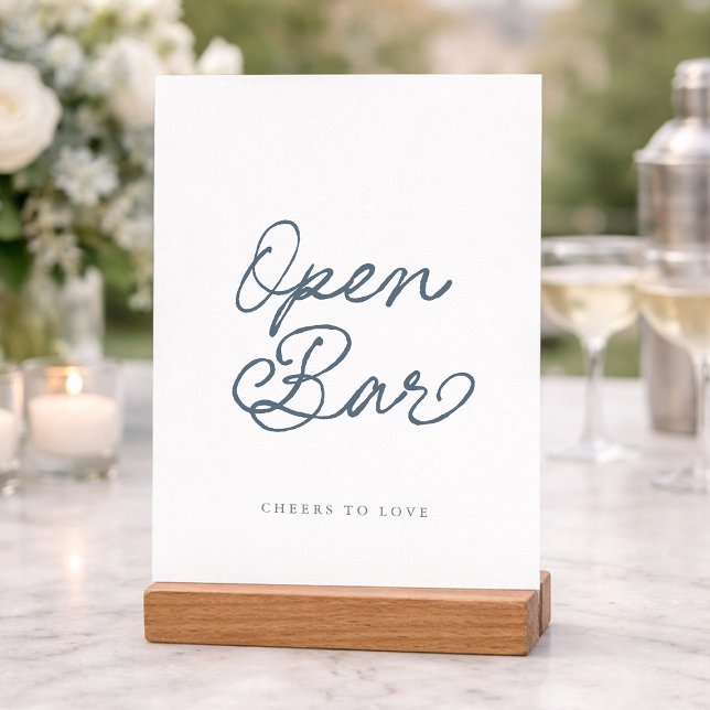 Invitation Panneau de mariage avec bar ouvert bleu poussiéreu (Créateur téléchargé)