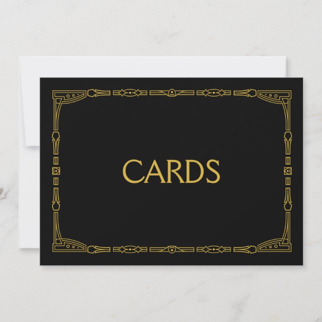 Invitation Panneau de mariage de style Art déco or "Cartes" (Devant)