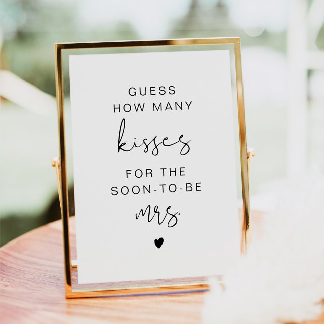 Invitation Panneau de mariage moderne 'Devinez combien de bai (Modern Minimalist Kisses For Mrs. Bridal Shower Game Sign)
