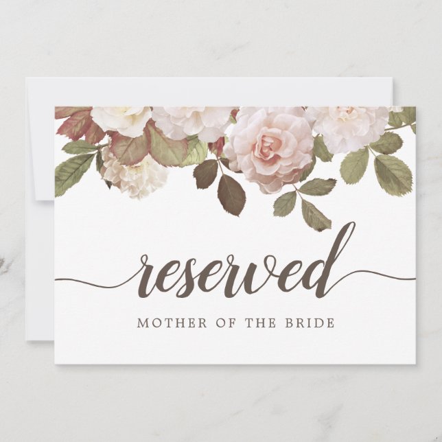 Invitation Panneau de mariage "Réservé" aux Roses françaises  (Devant)