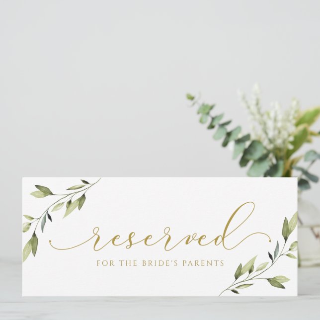 Invitation Panneau de mariage suspendu en verdure dorée réser (Debout devant)