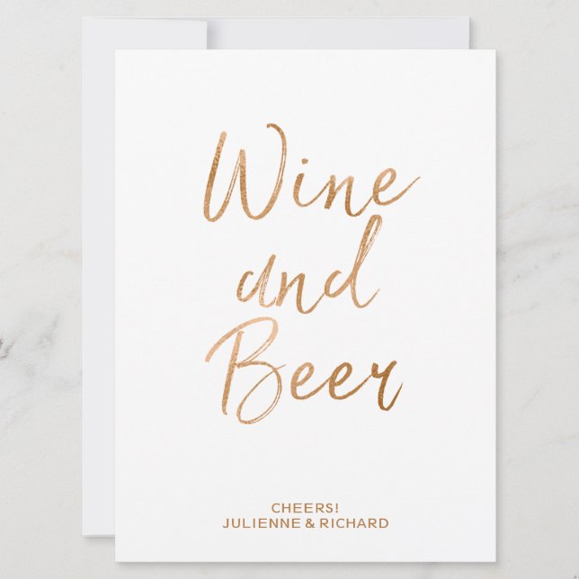 Invitation Panneau de mariage Vin et Bière | Rose dorée éléga (Devant)
