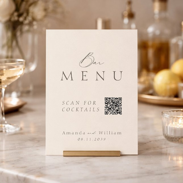 Invitation Panneau de menu de bar de mariage à code QR élégan (Créateur téléchargé)