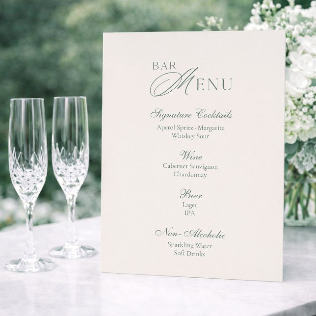 Invitation Panneau de menu de bar de mariage vert sauge minim (Créateur téléchargé)