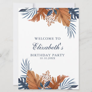 Invitation Panneau de mousse de bienvenue Monstera bleu minui