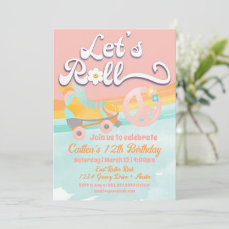 Invitation Panneau de Paix Anniversaire Retro Roller