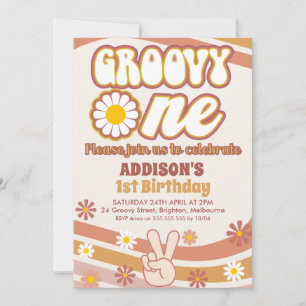 Invitation Panneau de Paix Retro Daisies Super un 1er anniver