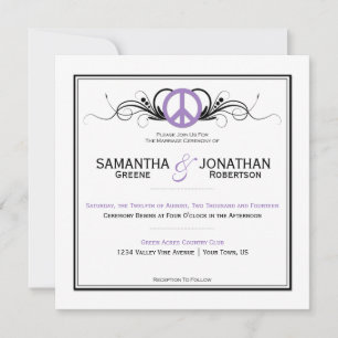 Invitation Panneau de Paix Violet Flèches Noires Mariage blan