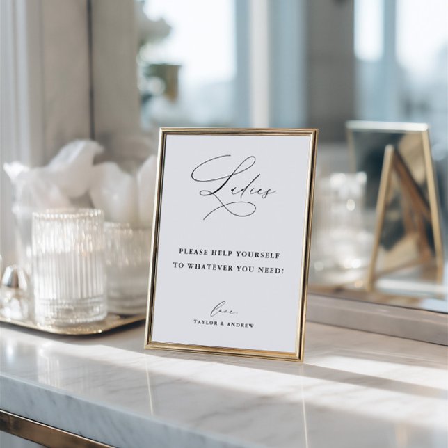 Invitation Panneau de panier de salle de bain élégant et mini (Elegant Minimalist Ladies Bathroom Basket Sign)