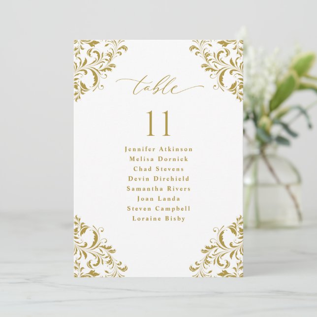 Invitation Panneau de plan de table de mariage élégant en or (Debout devant)