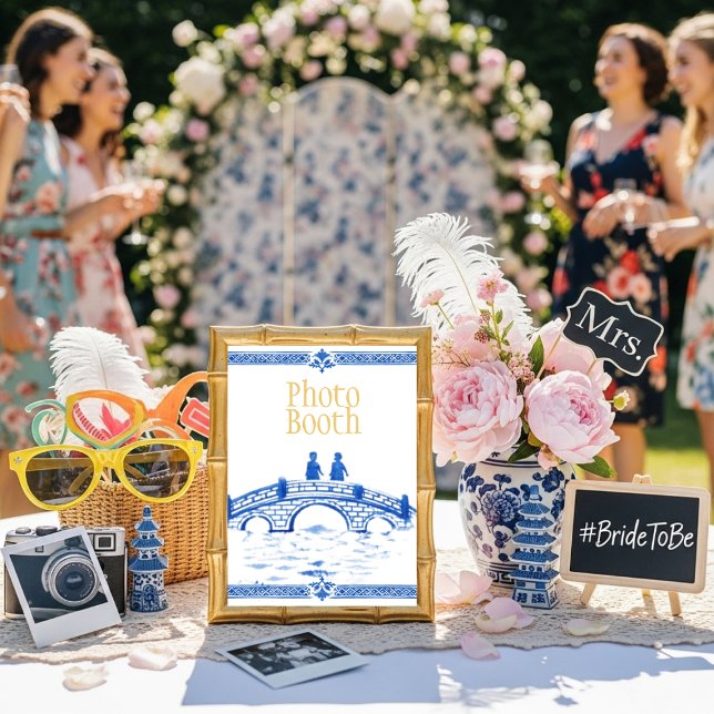 Invitation Panneau de stand de photomaton élégant bleu  (Blue Elegant Bridge Photo Booth Sign)