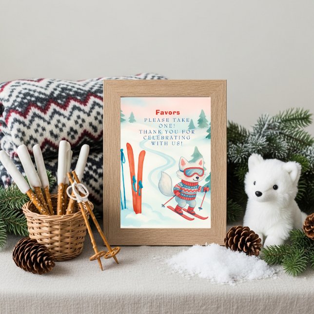 Invitation Panneau de table Après Bébé Ski Baby fox Favors    (Après Bébé Ski Baby fox Favors Table Sign)
