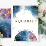 Invitation Panneau de table Aquarius Aquarelle céleste Thème<br><div class="desc">Profitez d'un thème de constellation céleste avec nos panneaux de constellation. Panneau de table Aquarius avec des taches d'aquarelle exquises et globe céleste avec constellations à l'avant et à l'arrière avec arrière - plan céleste d'aquarelle complète avec étoiles de constellation Aquarius au centre. Design avec des teintes bleu, bleu marine,...</div>