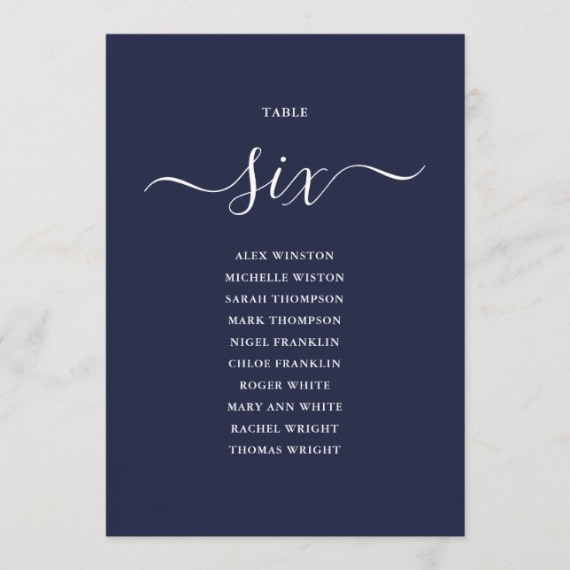 Invitation Panneau de table numéro 6 de plan de table en écri (Devant)